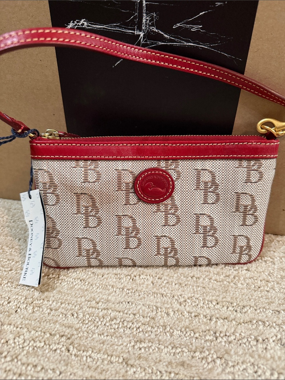 Dooney & Bourke Red Trim Logo Wristlet Pouch